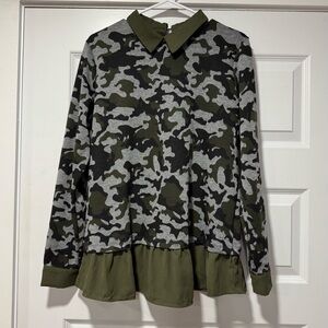 Stylish Camouflage Layered Tunic Top with Collar
